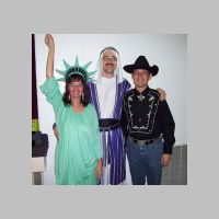 2009 Halloween Party at the Church. Cynthya as The Statue of Liberty, Ben (Cynthya's husband) as a Middle Eastern man, and Bishop Reid as a cowboy.jpg